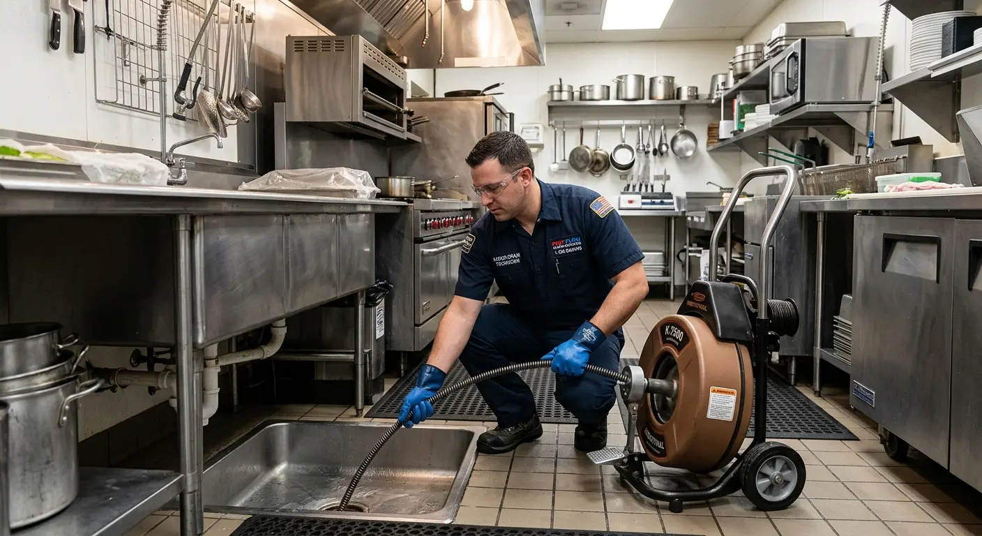 Commercial drain cleaning service in a restaurant kitchen in Sitka